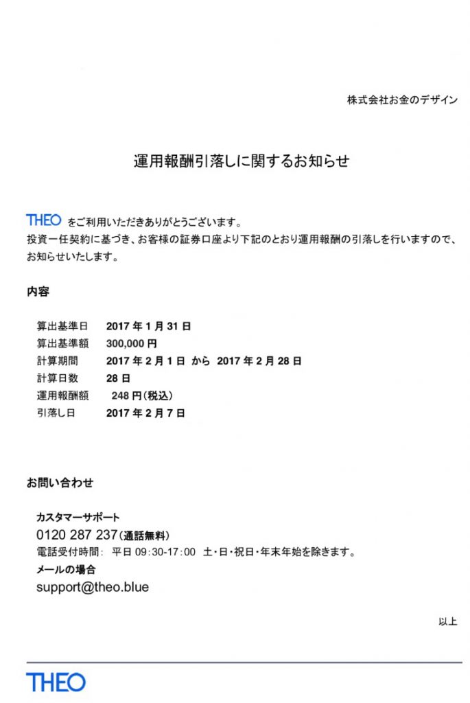 THEOの手数料