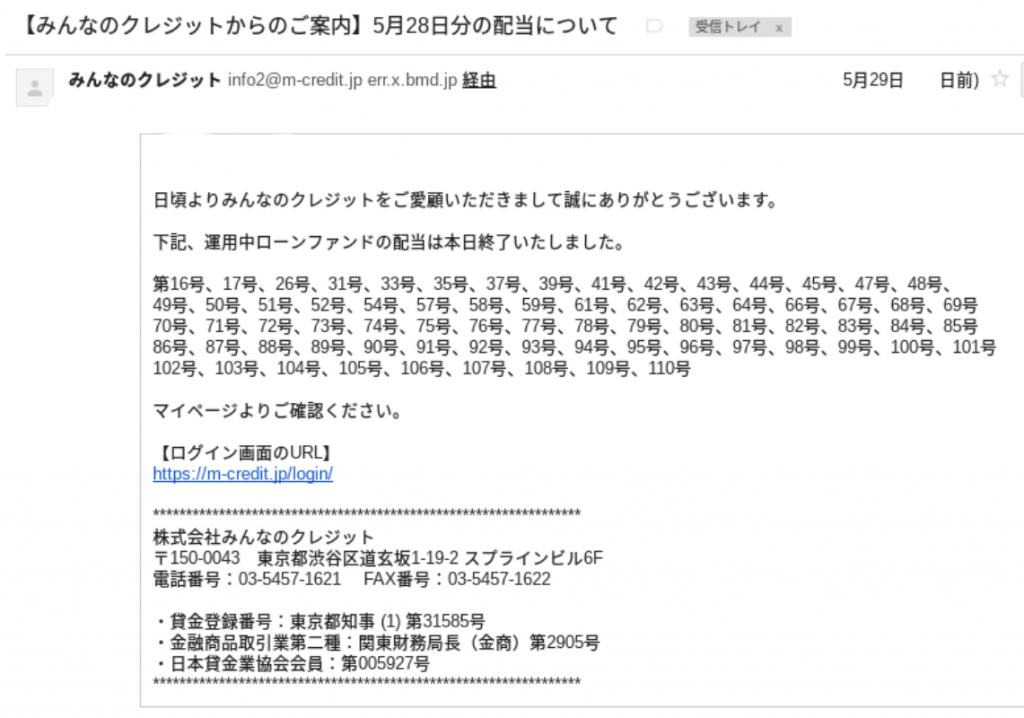 みんなのクレジットで無事に5月分配金